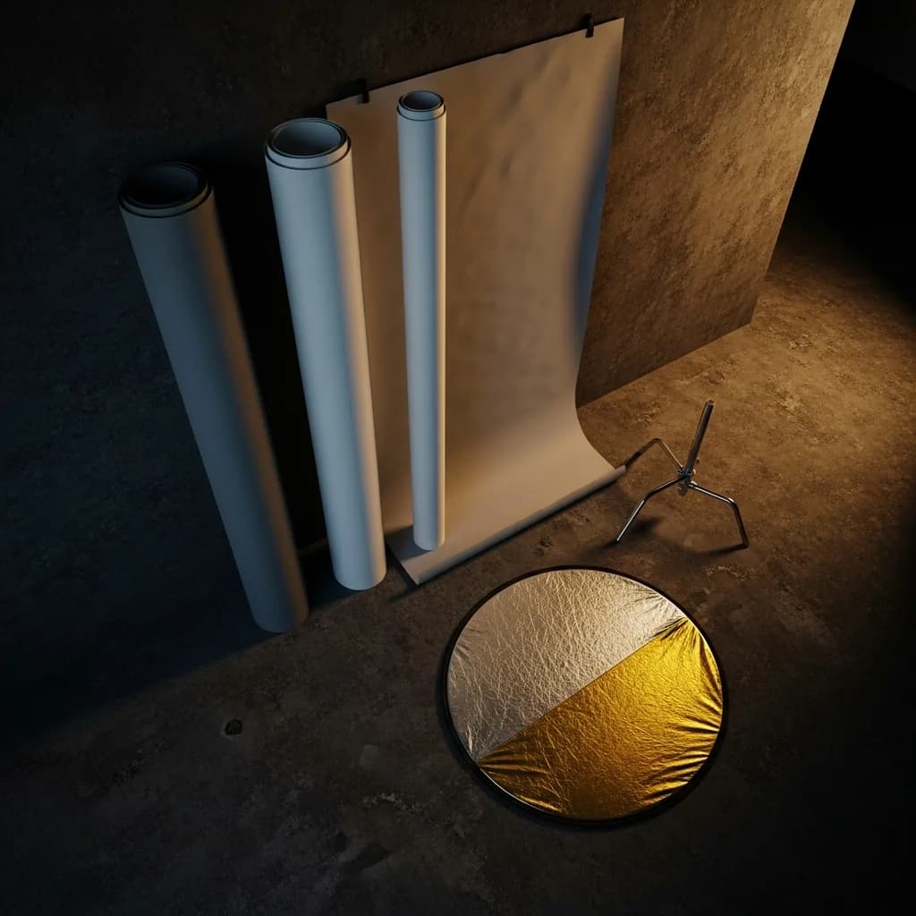 Fondos de papel y reflector en estudio fotográfico — Fotografía Ruiz Sevilla