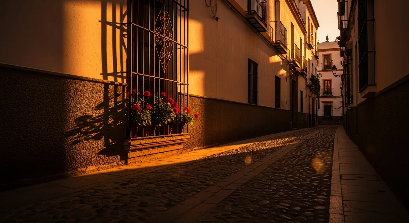 Callejuela sevillana con luz dorada — sesiones de fotos de comunión en Sevilla, Fotografía Ruiz
